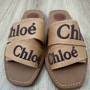 Chloe Dark Tan Woody Mule Slide Sandals